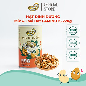 Mix 4 Hạt Dinh Dưỡng Nhập Khẩu(Nhân Óc Chó Mỹ + Hạnh Nhân Mỹ + Macca Úc + Hạt Điều A+ ) - Hũ Nắp Nhôm 220g - Hạt Dinh Dưỡng Cao Cấp FAMINUTS