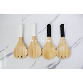 Bộ thìa gỗ khảm trai,trắng đen, set thìa gỗ trộn salad, thìa gỗ dụng cụ nhà bếp