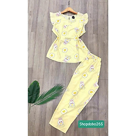 Đồ bộ nữ,đồ ngủ mặc nhà lửng 9 tấc tay cánh tiên vải lanh BL 52 họa tiết dễ thương size 51-70kg