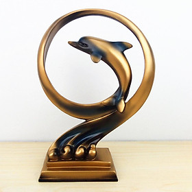 Dolphin Sculpture Marine Life Sea Creature Statue with Base Animal Figurine Desktop Ornament for Home Office Decor
