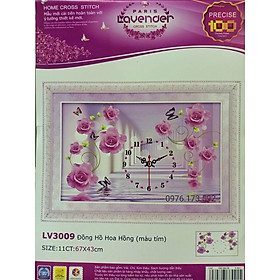 Tranh thêu chữ thập đồng hồ hoa Hồng I 67x43cm I LV3009