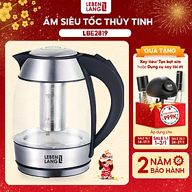 Ấm siêu tốc thuỷ tinh Lebenlang LBE2819, dung tích 1800ml, bảo hành 2 năm - hàng chính hãng