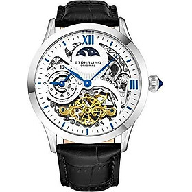 Stührling Original Automatic Watch for Men Skeleton Watch Dial, Dual Time, AM/PM Sun Moon, Leather Band, 571 Mens Watches Series