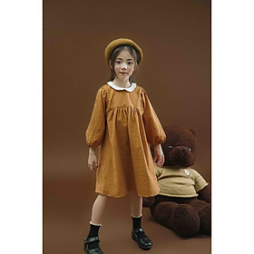 Váy bé gái CRABIE dài tay bồng cổ sen đi học xinh xắn cho bé từ 3,4,5,6,7,8,9,10 tuổi - Hannah dress - Nâu bò