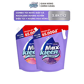 Combo Túi Nước Giặt Xả MaxKleen Hương Huyền Diệu Túi 3.8kg + Hương Hoa Nắng 3.8kg