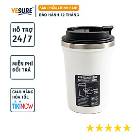 Bình Nước Giữ Nhiệt Trà Cafe Chống Đổ Thông Minh , Vỏ Nhựa , Chất Liệu Cách Nhiệt Inox 304 Cao Cấp , Kiểu Dáng Tinh Tế Năng Động YESURE ( 380ml ) - TRẮNG