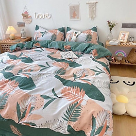 Set Cotton Living 100% cotton Hàng Nhập Khẩu Cao Cấp 4 Món Lá Xanh Mát Mắt Mùa Hè