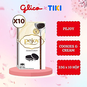 Bánh que nhân kem cookie GLICO Pejoy Cookies & Cream 33g Combo 10