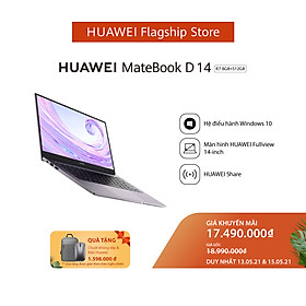 Máy Tính Xách Tay Huawei Matebook D 14 R7 (8+512G) | Hệ điều hành Windows 10 | Màn hình HUAWEI Fullview 14-inch | Huawei Share | Phím Nguồn Kết Hợp Bảo Mật Vân Tay | Hàng chính hãng