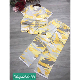 Đồ bộ nữ,đồ ngủ pijama mặc nhà tay cộc cổ bèo vải lụa họa tiết dễ thương size 58-65kg