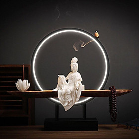 Mua Thác khói trầm hương Phật Quan âm trắng đèn led tặng 5 nụ trầm