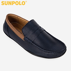 Giày Mọi Nam Da Bò SUNPOLO MU2588 Xanh Navy