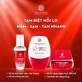 Bộ 3 Sản Phẩm Trắng Da Mờ Thâm, Sạm, Nám, Tàn Nhang MISS CANDY Gồm Serum HA Peptide 30ml + Kem Nám Sâm Nhung Hoàng Kim 25g + Kem Chống Nắng Dưỡng Trắng Da 50g - Gia Tuệ House