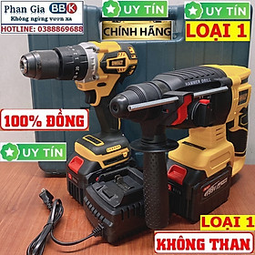 Bộ Combo Máy Khoan Pin Và Máy Khoan Bê Tông Dùng Pin 199V 2 Pin 15 Cell Động Cơ Không Chổi Than - Tặng Kèm Hộp Đựng - Bảo Hành 1 Năm