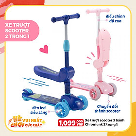 Xe Trượt Scooter 3 Bánh Chipmunk 2 Trong 1 Màu Hồng CM-S2P