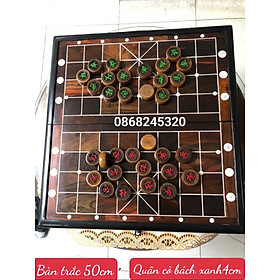 Combo bộ bàn cờ tướng gỗ trắc kt 50×5×3cm +quân gỗ bách xanh thơm ngọt dịu kt 4×1.5cm 