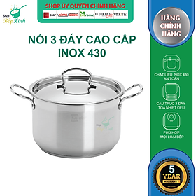 Nồi luộc gà inox 430 Fivestar N28-3D nắp inox ( 28cm ), tặng 2 muỗng canh, 3 đáy bếp từ , gas, hồng ngoại