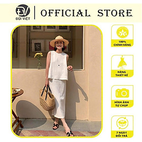 Set Chân Váy Dài Phối Áo Gile Trơn Chất Liệu Linen Cao Cấp Phong Cách Hàn Quốc