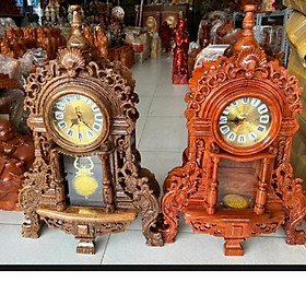 Đồng hồ để bàn gỗ mun đuôi công cao 70cm
