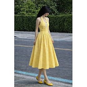 ĐẦM MAXI CARO CỔ YẾM DÂY NƠ SIÊU XINH