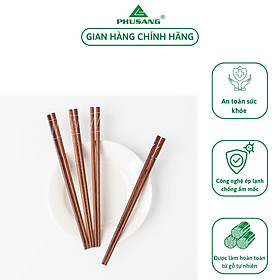 Hộp 10 đôi đũa mun ghép đỏ PHUSANG không chất bảo quản, chống mốc dùng trong bàn ăn gia đình và xào nấu