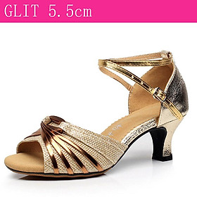 Giày khiêu vũ Latin Salsa Giày khiêu vũ Giày khiêu vũ cho phụ nữ giày cao gót Peep ngón chân Zapatos de Baile Latino Mujer Color: 5.5cm Gold Shoe Size: 39
