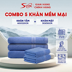 Mua Combo 2 Khăn Tắm 60cmx120cm  3 Khăn Mặt 30cmx50cm Cotton Chất Liệu Cao Cấp  Thấm Hút Tốt  Đa Sắc Màu