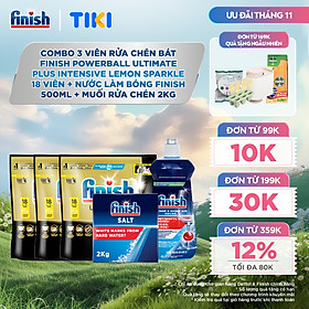 Combo 3 Viên rửa chén Finish Ultimate 18 viên + Nước làm bóng 500ml + Muối rửa chén 2kg