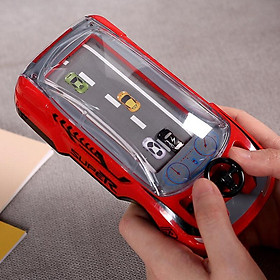 Người chơi trò chơi cầm tay xe đua với mô hình xe 3D và vô lăng, bảng điều khiển trò chơi tự động thực sự