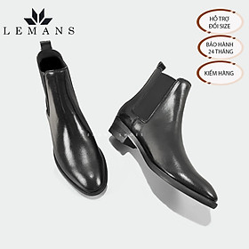[TẶNG XI] Giày da bò nappa Chelsea boots LEMANS CB01, mũi nhọn, Gót cao đế cao 5cm độc quyền, Bảo Hành 24 tháng