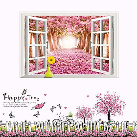 Decal dán tường Combo Cửa sổ và chân tường hồng AmyShop (200 x 100 cm )