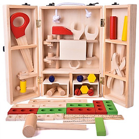 Thùng đồ chơi kỹ sư cho bé bằng gỗ đầy đủ dụng cụ chơi tích hợp lưu trữ