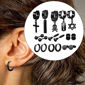 17x Cross Dangle Earrings Punk Stud Earrings Set for Unisex Men Women Dating
