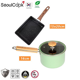 Bộ nồi chảo 2 món đáy từ SL3, quánh 16cm + chảo vuông 15x20cm Induction Seoulcook Hàn Quốc, dùng được tất cả các loại bếp
