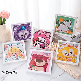 Tranh đính đá hoạ tiết hoạt hình dễ thương độc đáo, tranh đính đá có kèm khung gỗ mẫu ngẫu nhiên