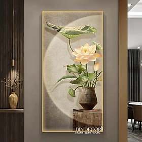 Mua Tranh treo tường bình hoa sen 4 tranh dọc bo viền kèm đinh