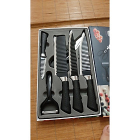 Bộ Dao Làm Bếp 6 Món Lưỡi Sóng Cao Cấp, Chất Liệu Hợp Kim CHỐNG DÍNH, Chống Gỉ