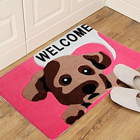 Thảm chùi chân, thảm bếp chống trơn trượt- Thảm lau chân hình động vật chú chó WELCOME size 40*60