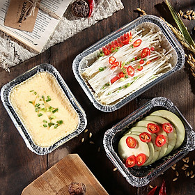 Mua Khay giấy bạc - Set 10 khay / dùng 1 lần / có nắp / 1 ngăn / hình chữ nhật / Sài Gòn ( sét 10 khay bạc CN)