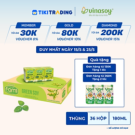 Thùng sữa đậu nành Vinasoy Fami Green soy không bổ sung đường (36 hộp x 180ml)