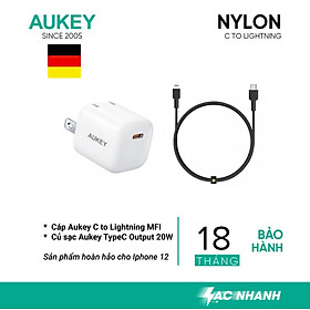 Mua Bộ cáp và củ sạc Iphone hiệu Aukey PA-B1pro và CB-Cl3  20w dài 0.9m - hàng chính hãng