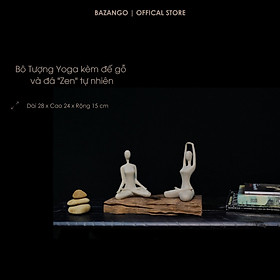 Bô Tượng Yoga kèm đế gỗ và bộ đá "Zen" tự nhiên - Bazango - Trang Trí Nhà