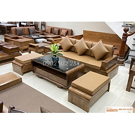 Bộ bàn ghế phòng khách sofa 4 món gỗ sồi chân cuốn
