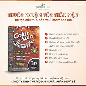 Thuốc Nhuộm Tóc Phủ Bạc Màu 3 CHENES COLOR&SOINDARK CHESTNUT 3N MÀU NÂU ĐEN _Thảo dược Tự nhiên, An toàn Không chứa Amoniac [Nhập khẩu Pháp]