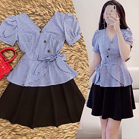 Áo kiểu peplum cổ tim phối nơ sang trọng thích hợp mặc đi làm hoặc dạo phố - M