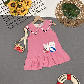 G00000413 (31-45kg) Đầm hồng thêu mèo đẹp cho bé gái, chất vải tơ mát mẻ