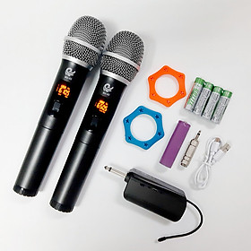 Bộ 2 Micro Không Dây Karaoke Cực Hay MU02 Màu Xám, Kết Nối Với Loa Kéo, Amply Bằng Cổng MIC 6. Chính Hãng