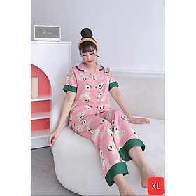 Đồ Bộ Pijama Lụa Mango Cao Cấp Tay Ngắn Quần Dài (vàng/đỏ/đen/xanh/dâu/bơ/vân) đủ size dưới 65Kg - 6