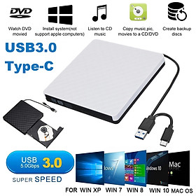 Ổ đĩa CD/DVD gắn ngoài cho máy tính,xách tay,Macbook,1 USB 3.0 Type-C Đầu ghi CD/DVD di động-Hàng Chính Hãng