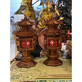 Cặp đèn thờ hình tháp mái chùa gỗ hương kt cao 60cm 